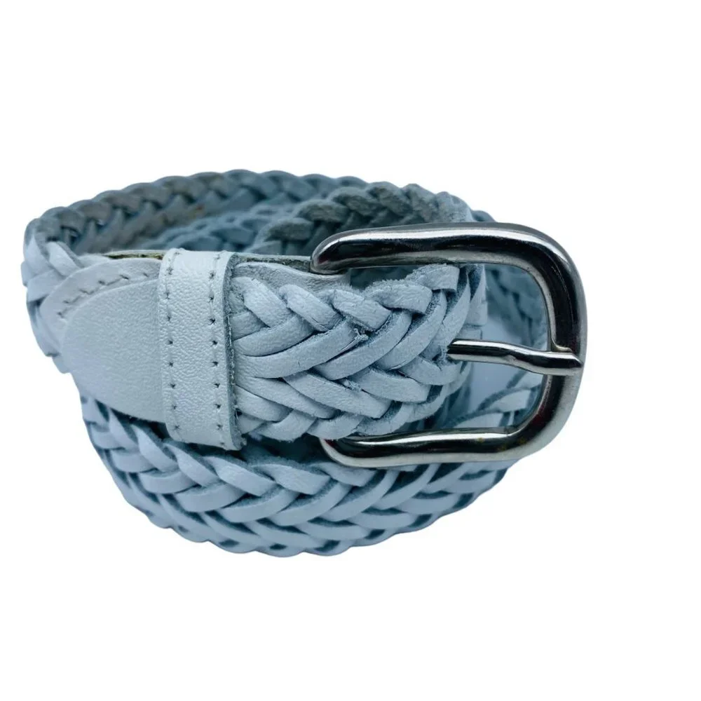 Vintage Women Interwoven Braided White Genuine Leather Belt Sz Small/‎ Medium